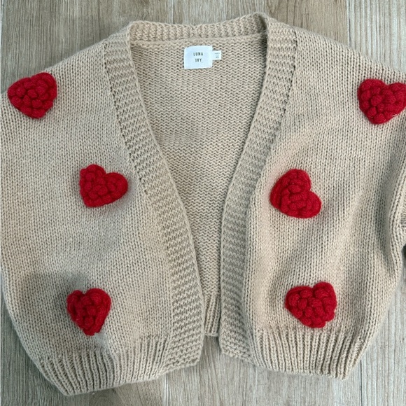 Luna Iva Open Front Cardigan with Knit Hearts - Picture 3 of 6